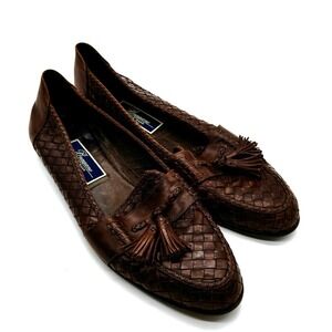 Vtg COLE HAAN Shoes Mens 12 Brown Woven Leather Bragano Tassel Loafers Italy